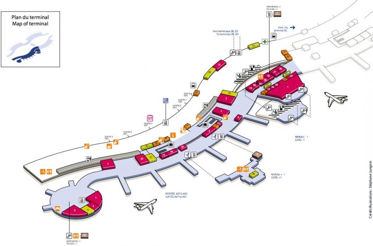 Карта Шарль де Голль терминал аэропорта 2А