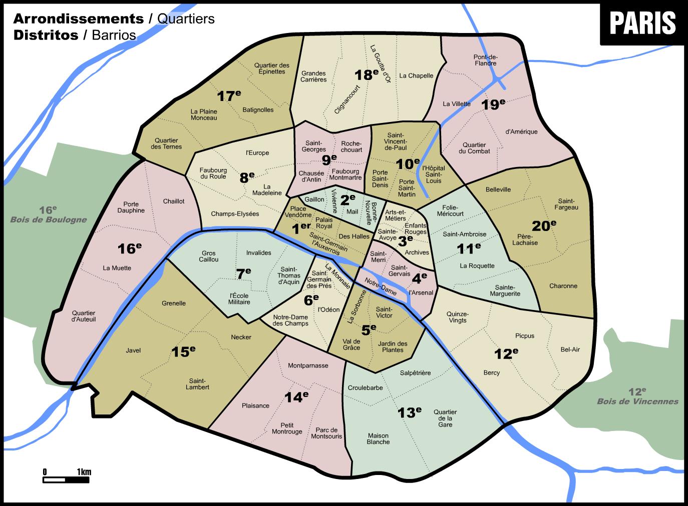 кварталы парижа на карте