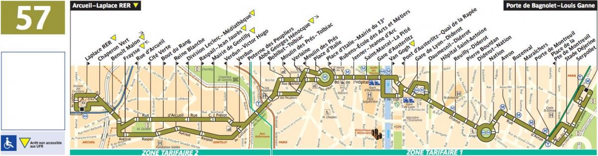 Карта автобусов Парижа линия 57