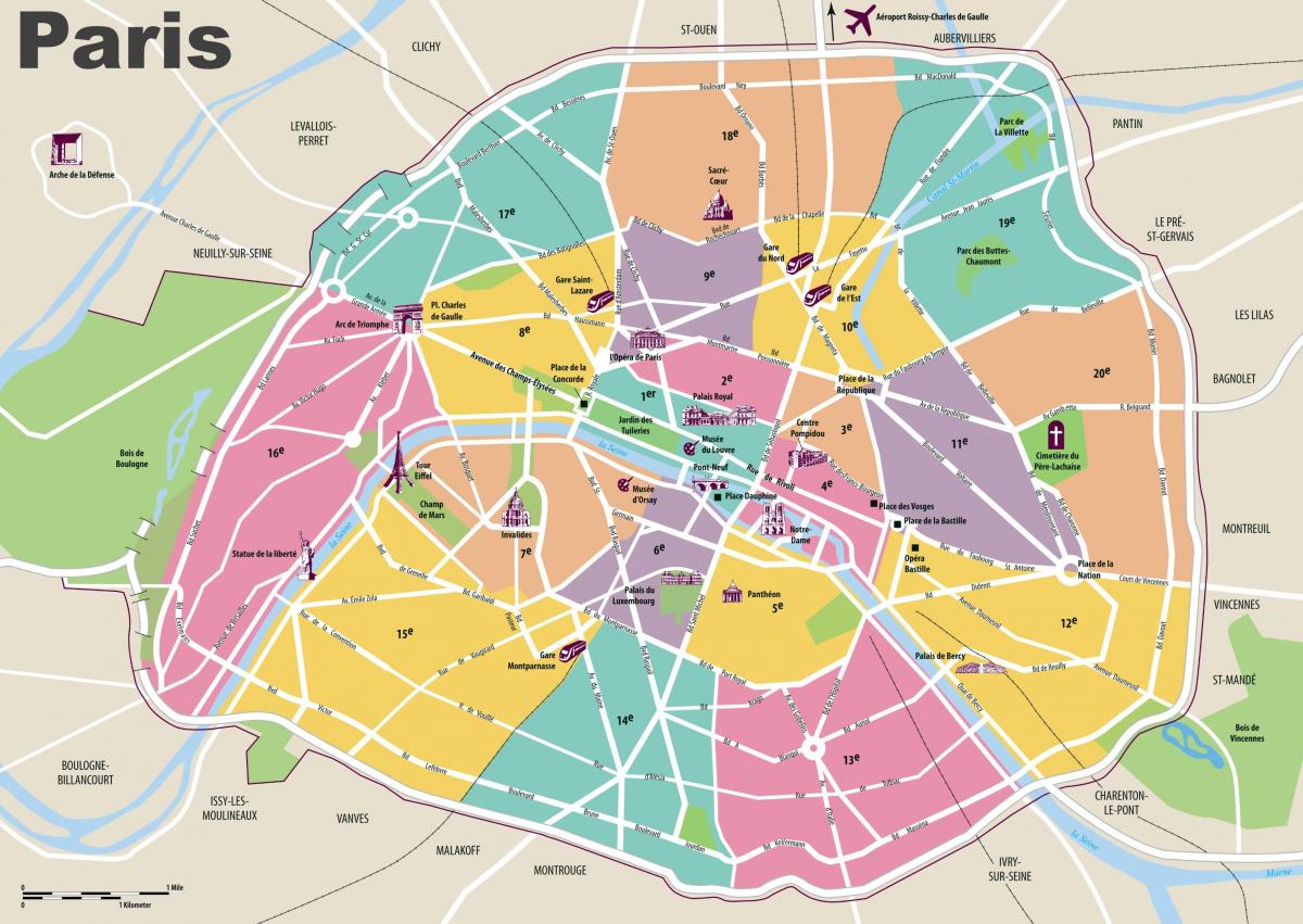 Карта достопримечательностей Парижа