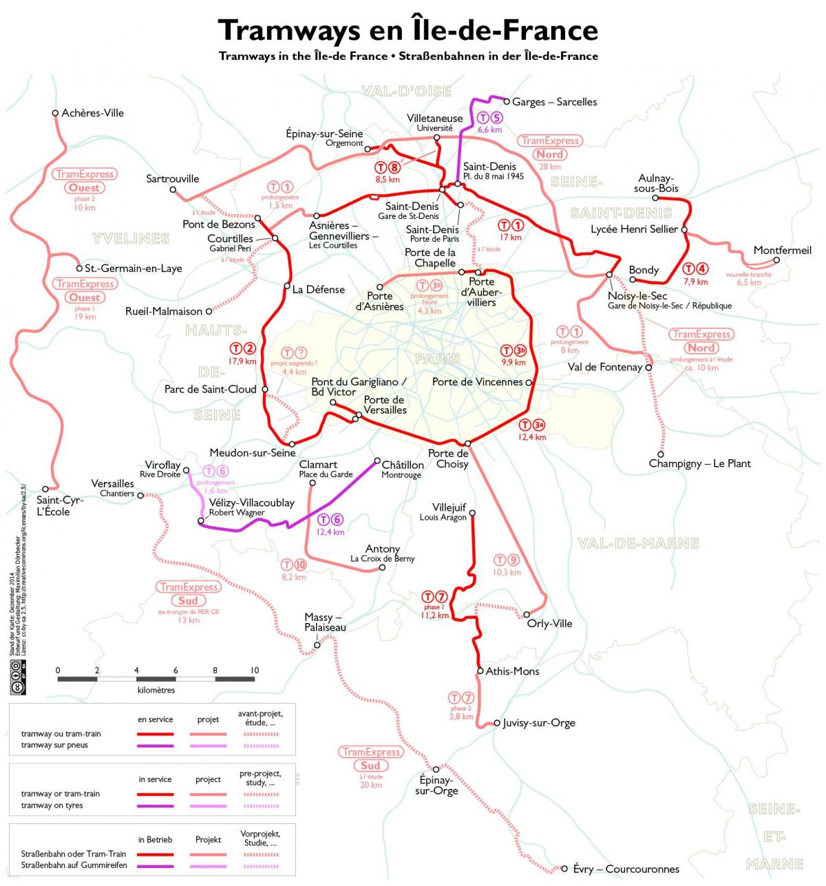 Карта Иль-де-Франс трамваи
