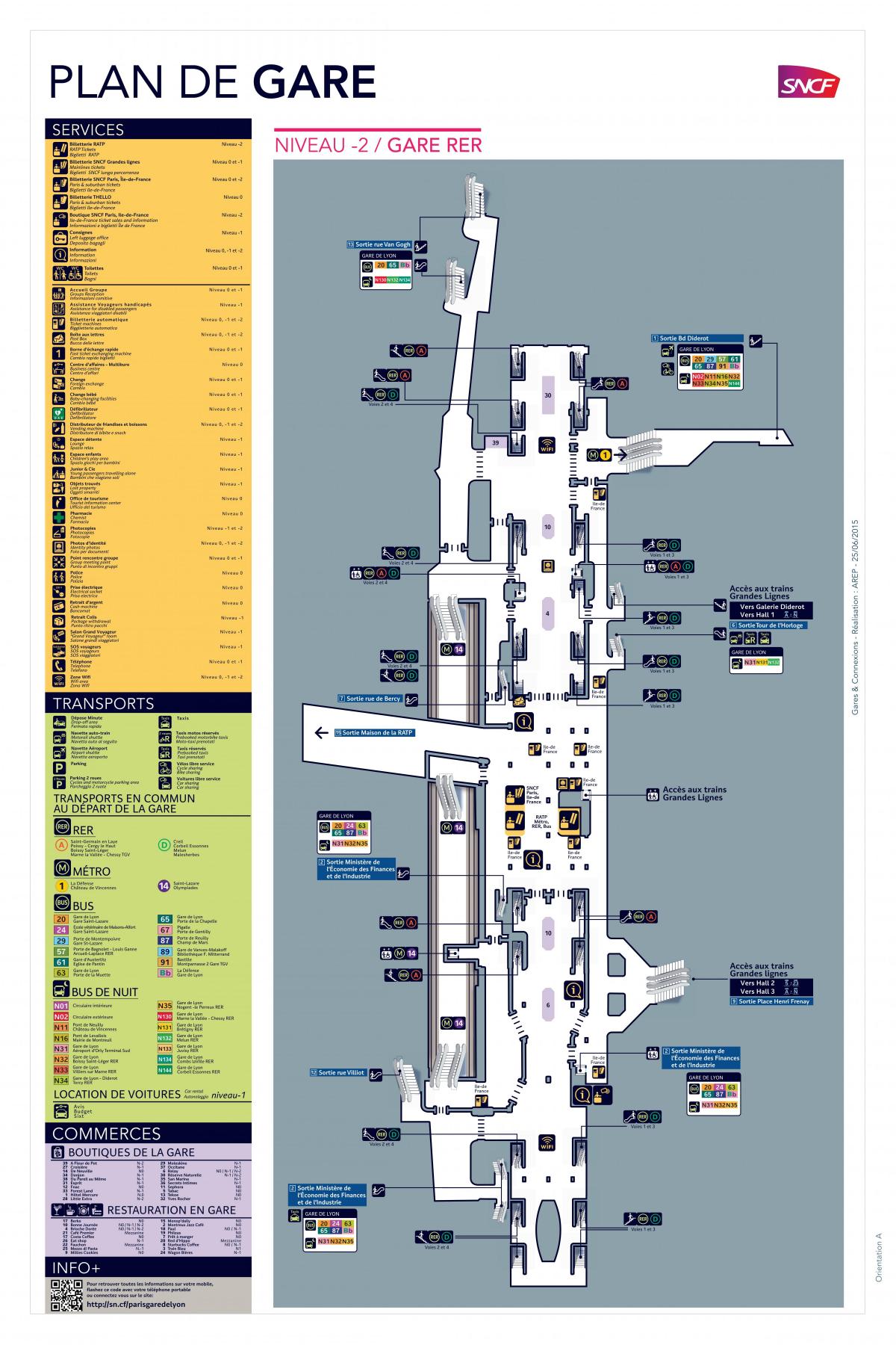 Карта Парижа-Лионского вокзала rer