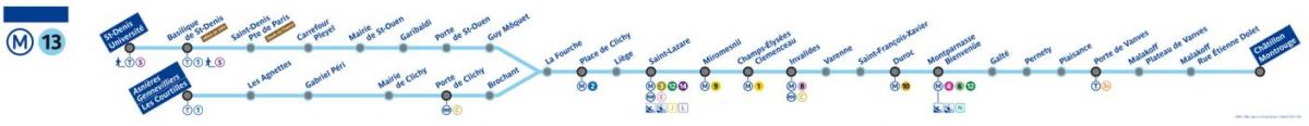 Карта Парижа линии метро 13