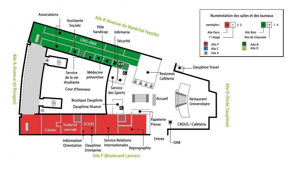 Карта университета Дофин - цокольный этаж