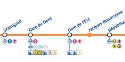 Карта Парижа линии метро 5